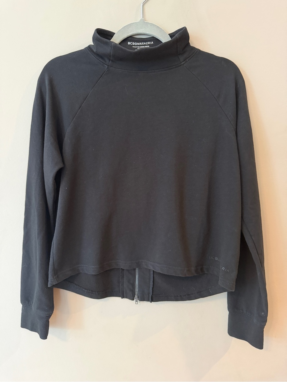 BCBGMAXAZRIA Black Mock Neck Back-Zip Long Sleeve Sweatshirt Top Medium